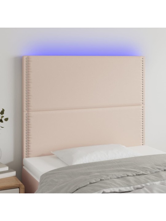 Gultas galvgalis ar led, 90x5x118/128cm, kapučīno mākslīgā āda