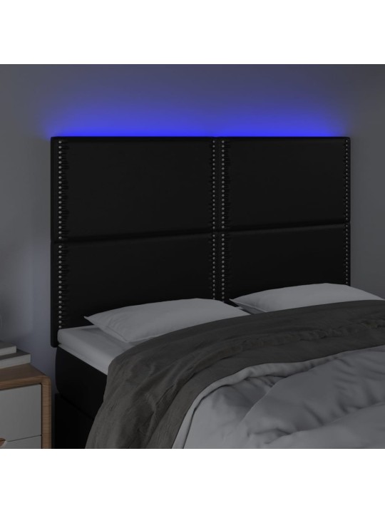 Gultas galvgalis ar LED, 144x5x118/128 cm, melns mākslīgā āda