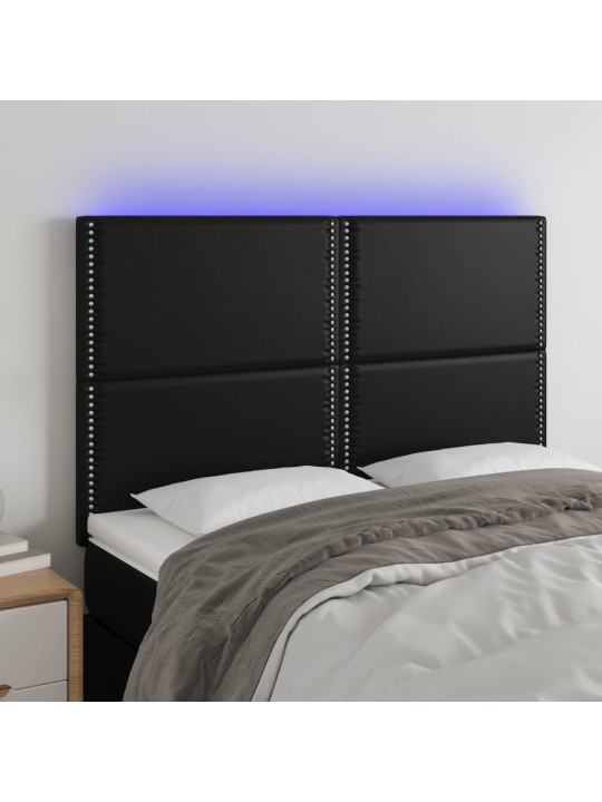 Gultas galvgalis ar LED, 144x5x118/128 cm, melns mākslīgā āda