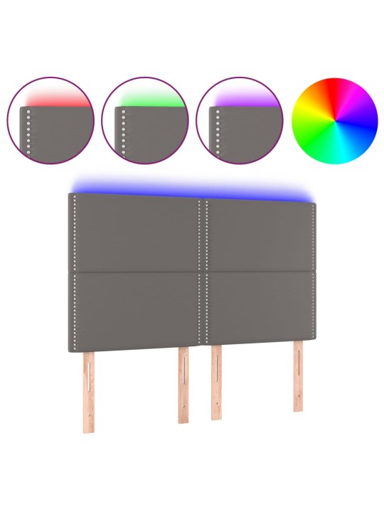 Gultas galvgalis ar LED, 144x5x118/128 cm, pelēks mākslīgā āda