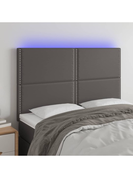 Gultas galvgalis ar LED, 144x5x118/128 cm, pelēks mākslīgā āda