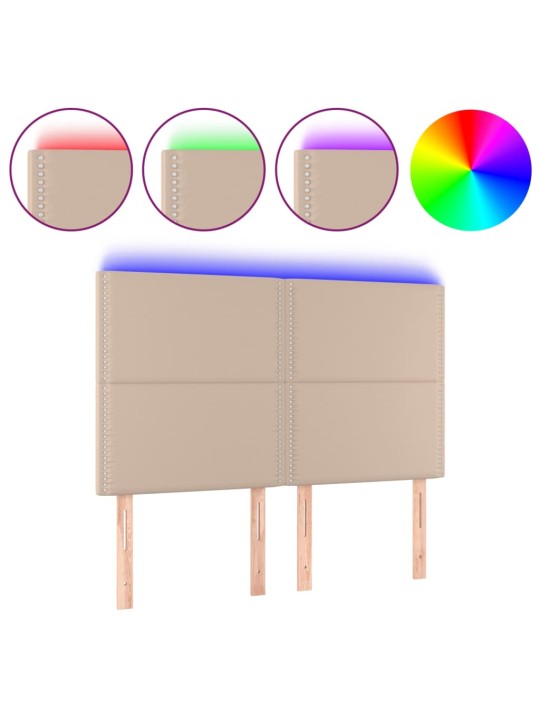 Gultas galvgalis ar LED, 144x5x118/128cm, kapučīno mākslīgā āda