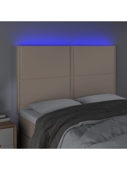 Gultas galvgalis ar LED, 144x5x118/128cm, kapučīno mākslīgā āda