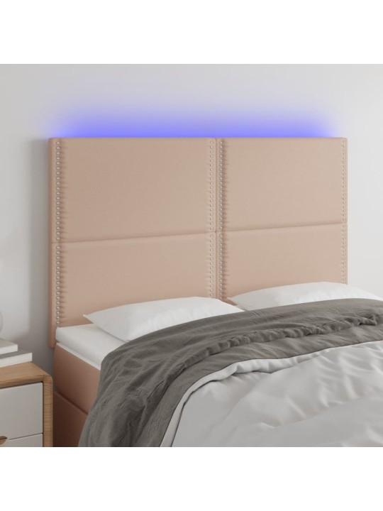 Gultas galvgalis ar LED, 144x5x118/128cm, kapučīno mākslīgā āda