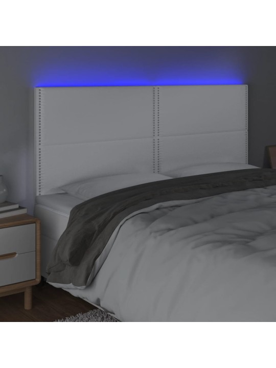 Gultas galvgalis ar LED, 160x5x118/128 cm, balta mākslīgā āda
