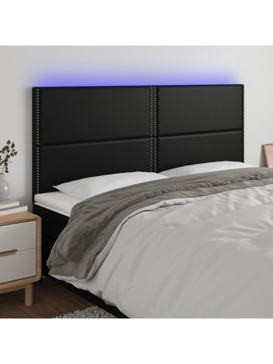 Gultas galvgalis ar LED, 180x5x118/128 cm, melns mākslīgā āda