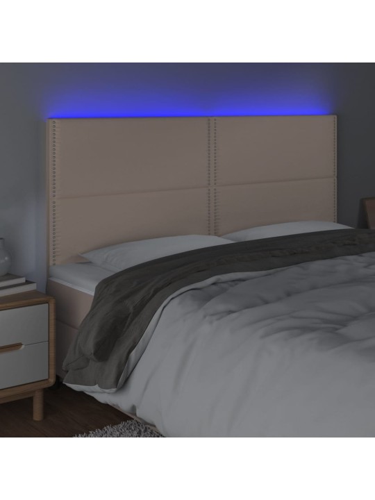 Gultas galvgalis ar LED, 180x5x118/128cm, kapučīno mākslīgā āda
