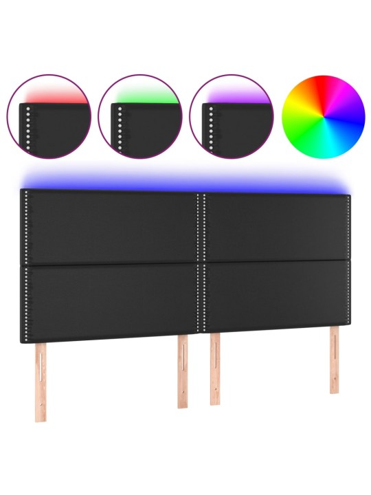 Gultas galvgalis ar led, 200x5x118/128 cm, melns mākslīgā āda