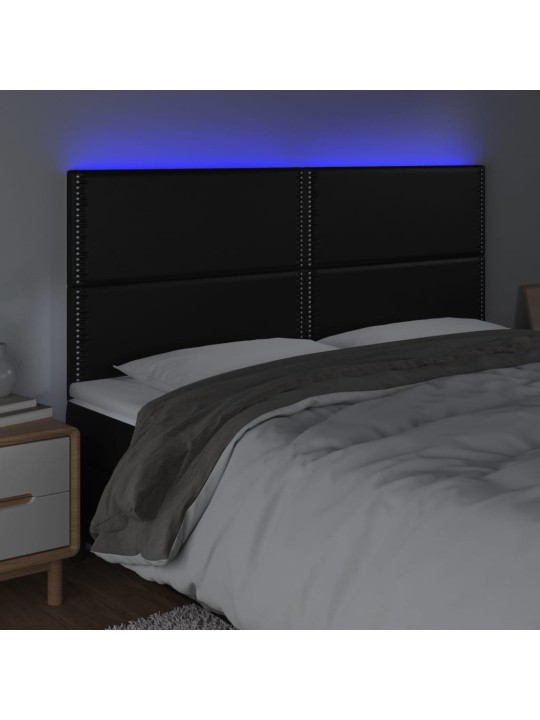 Gultas galvgalis ar led, 200x5x118/128 cm, melns mākslīgā āda