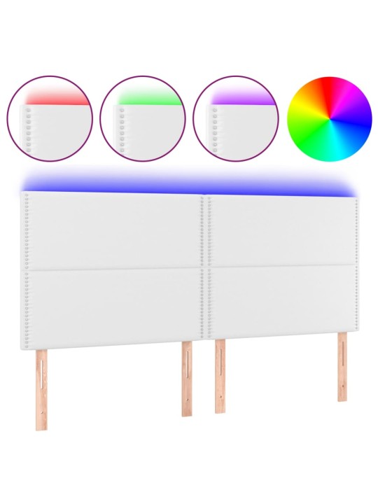 Gultas galvgalis ar led, 200x5x118/128 cm, balta mākslīgā āda