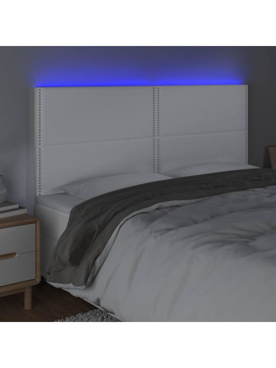 Gultas galvgalis ar led, 200x5x118/128 cm, balta mākslīgā āda