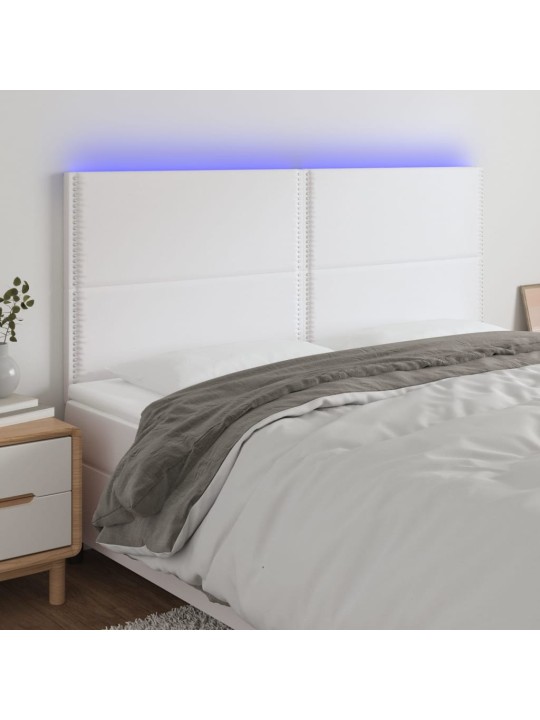 Gultas galvgalis ar led, 200x5x118/128 cm, balta mākslīgā āda