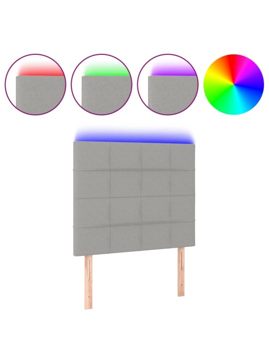 Gultas galvgalis ar LED, 90x5x118/128 cm, gaiši pelēks audums