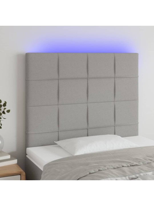 Gultas galvgalis ar LED, 100x5x118/128 cm, gaiši pelēks audums