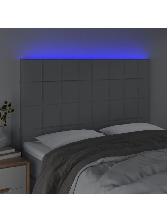 Gultas galvgalis ar LED, 144x5x118/128 cm, gaiši pelēks audums