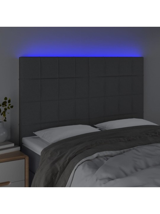 Gultas galvgalis ar LED, 144x5x118/128 cm, tumši pelēks audums