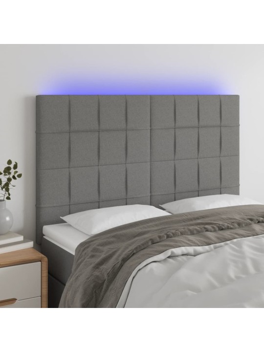 Gultas galvgalis ar LED, 144x5x118/128 cm, tumši pelēks audums