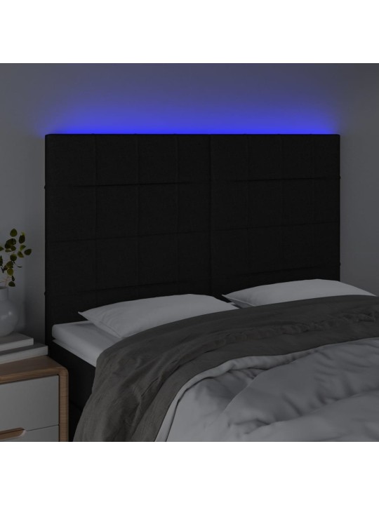 Gultas galvgalis ar LED, 144x5x118/128 cm, melns audums