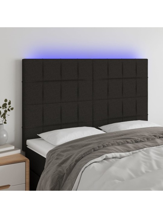 Gultas galvgalis ar LED, 144x5x118/128 cm, melns audums