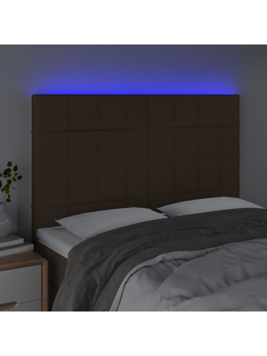 Gultas galvgalis ar led, 144x5x118/128 cm, tumši brūns audums