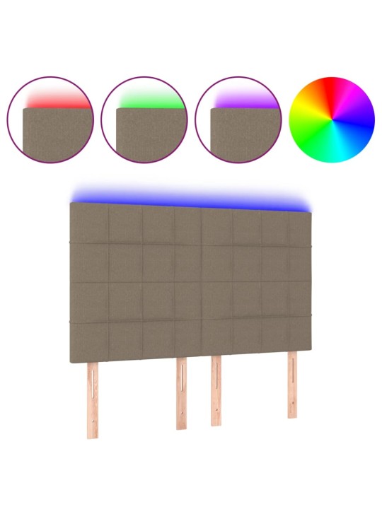 Gultas galvgalis ar LED, 144x5x118/128 cm, pelēkbrūns audums