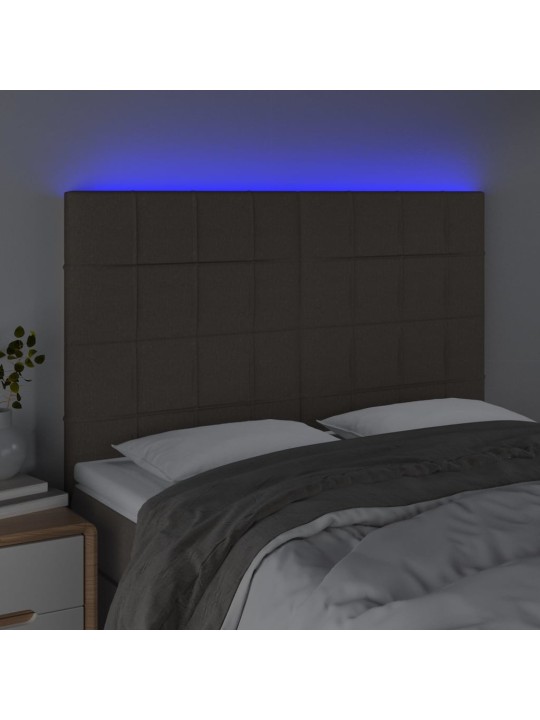 Gultas galvgalis ar LED, 144x5x118/128 cm, pelēkbrūns audums