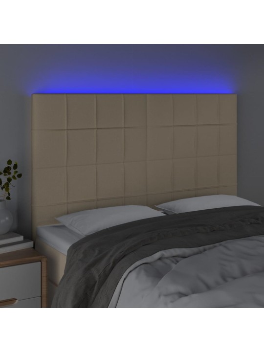 Gultas galvgalis ar led, 144x5x118/128 cm, krēmkrāsas audums