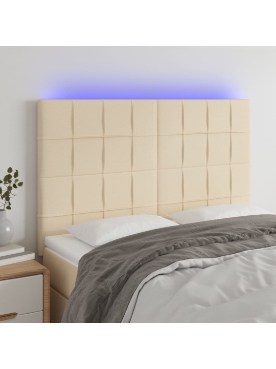 Gultas galvgalis ar led, 144x5x118/128 cm, krēmkrāsas audums