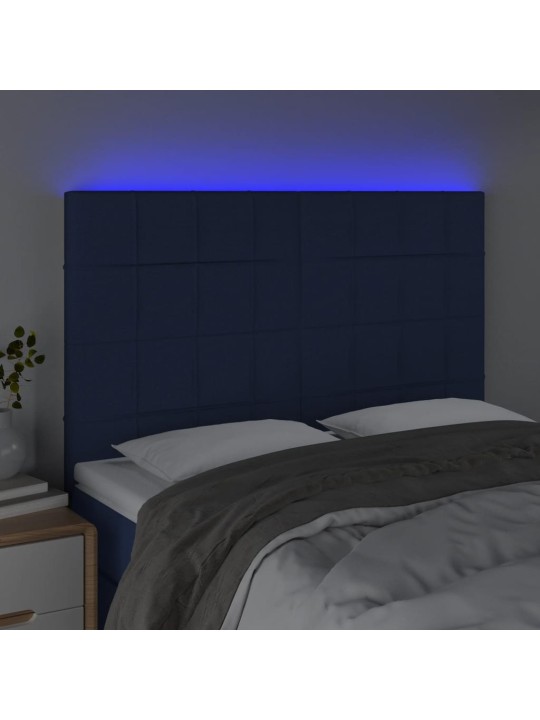 Gultas galvgalis ar LED, 144x5x118/128 cm, zils audums