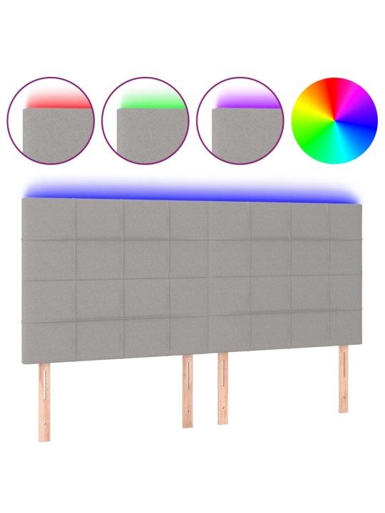 Gultas galvgalis ar LED, 180x5x118/128 cm, gaiši pelēks audums
