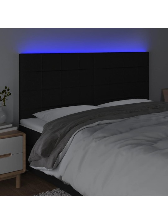 Gultas galvgalis ar LED, 180x5x118/128 cm, melns audums