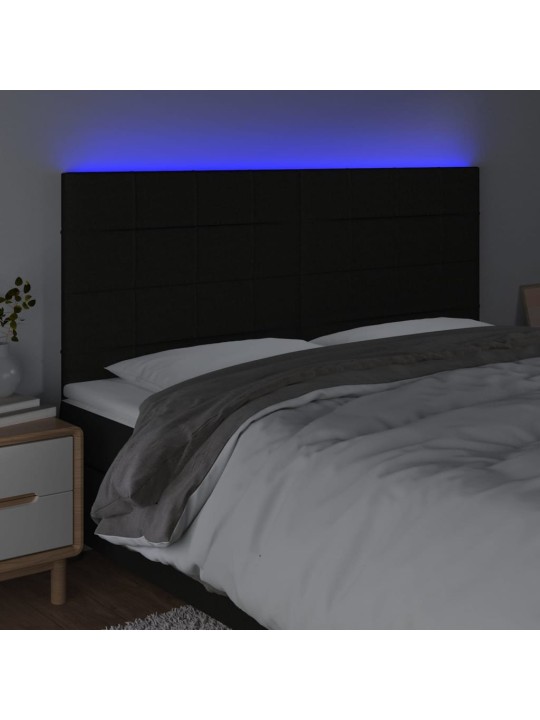 Gultas galvgalis ar led, 200x5x118/128 cm, melns audums