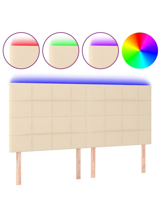 Gultas galvgalis ar led, 200x5x118/128 cm, krēmkrāsas audums