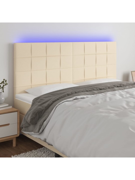 Gultas galvgalis ar led, 200x5x118/128 cm, krēmkrāsas audums