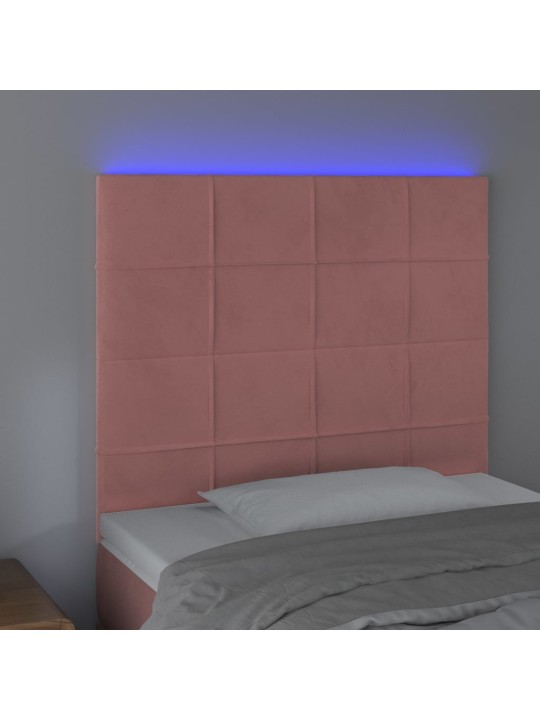 Gultas galvgalis ar led, 80x5x118/128 cm, rozā samts