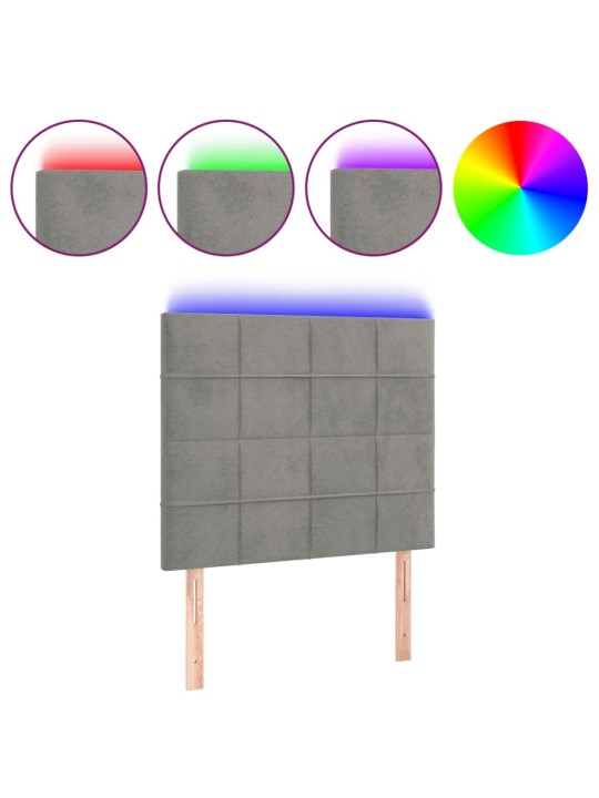 Gultas galvgalis ar led, 90x5x118/128 cm, gaiši pelēks samts