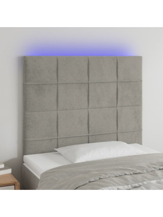 Gultas galvgalis ar led, 90x5x118/128 cm, gaiši pelēks samts