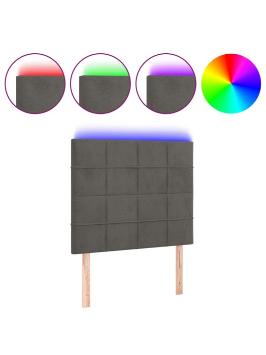 Gultas galvgalis ar led, 90x5x118/128 cm, tumši pelēks samts