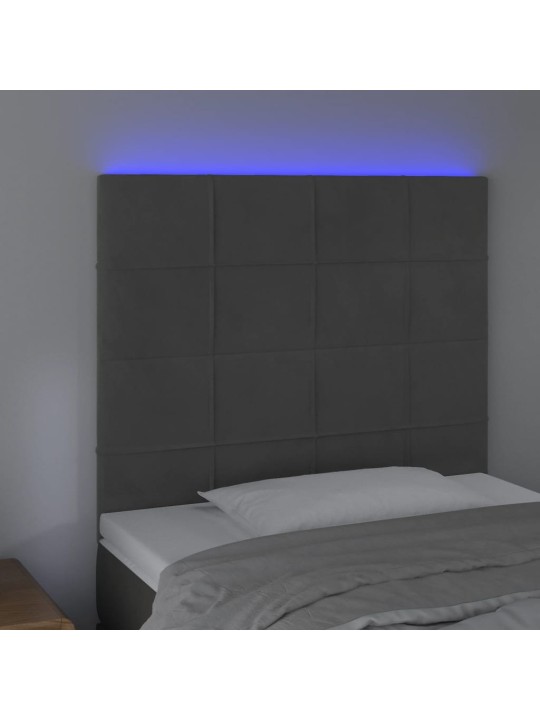 Gultas galvgalis ar led, 90x5x118/128 cm, tumši pelēks samts