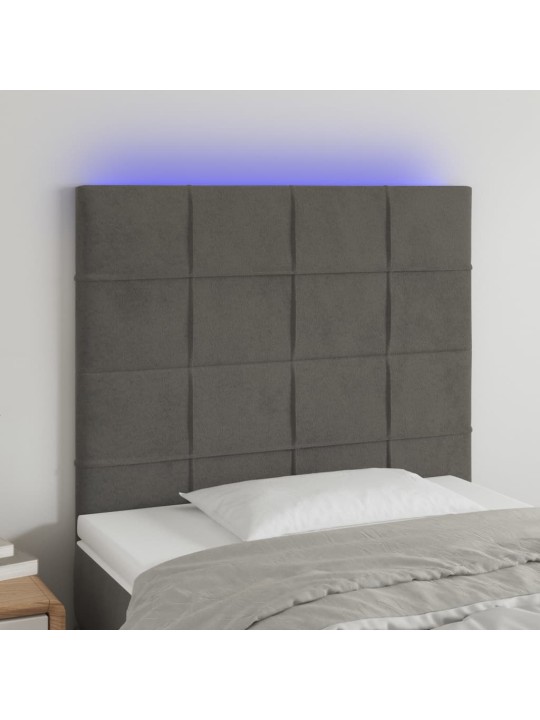 Gultas galvgalis ar led, 90x5x118/128 cm, tumši pelēks samts