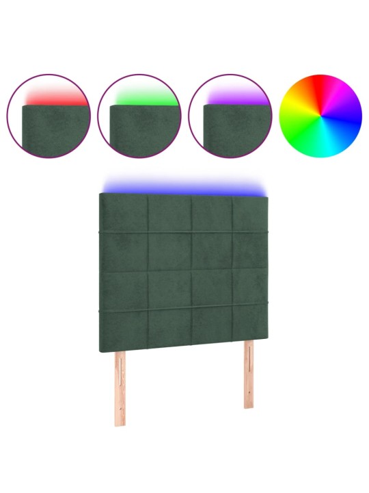Gultas galvgalis ar led, 90x5x118/128 cm, tumši zaļš samts