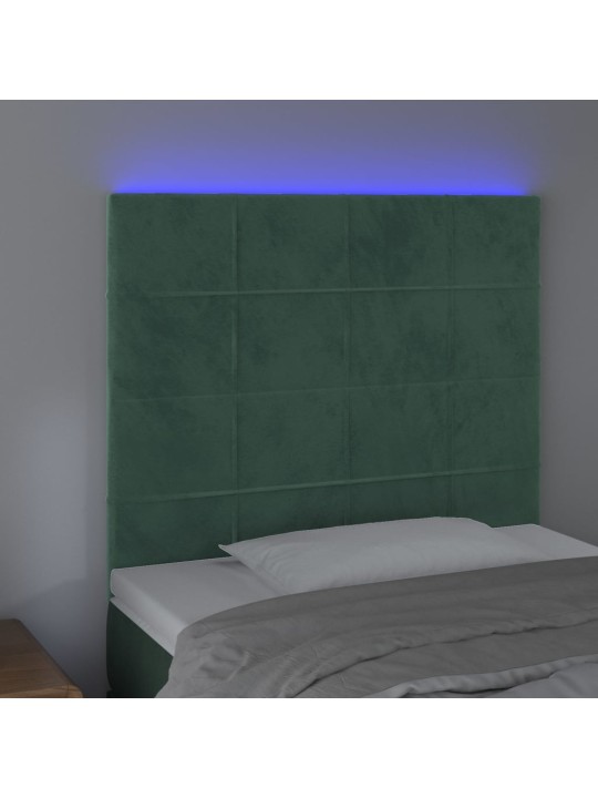 Gultas galvgalis ar led, 90x5x118/128 cm, tumši zaļš samts