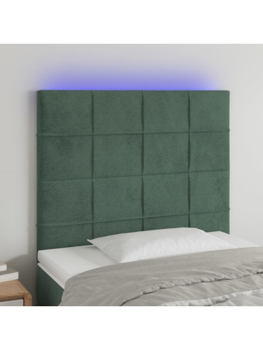Gultas galvgalis ar led, 90x5x118/128 cm, tumši zaļš samts