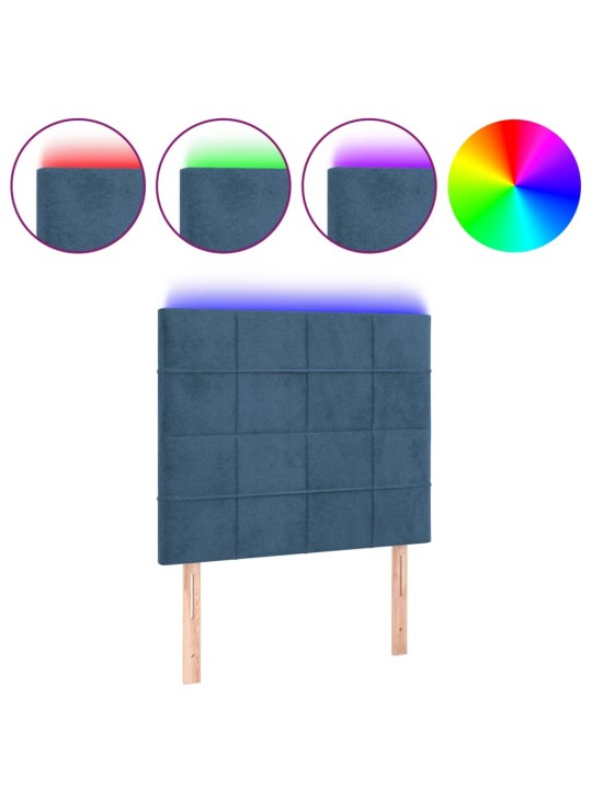 Gultas galvgalis ar led, 90x5x118/128 cm, tumši zils samts