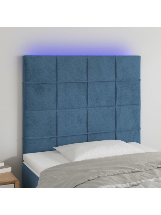 Gultas galvgalis ar led, 90x5x118/128 cm, tumši zils samts