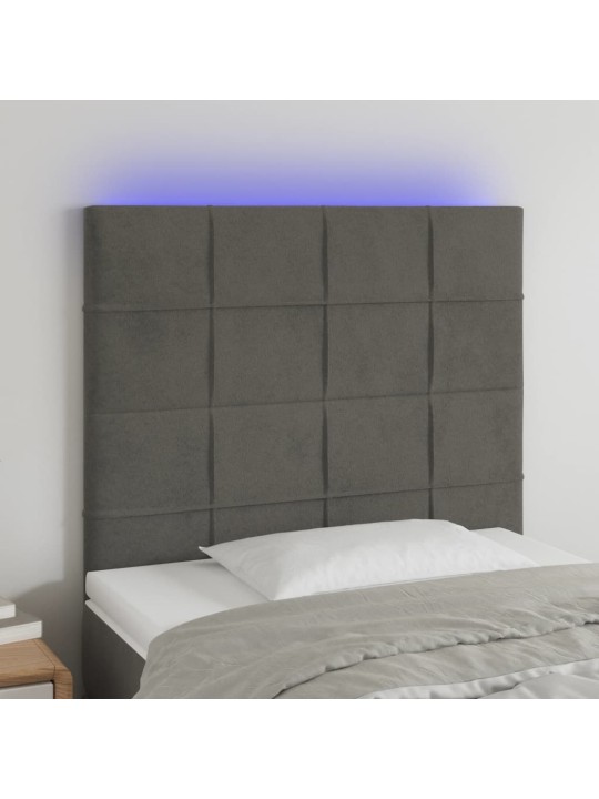Gultas galvgalis ar LED, 100x5x118/128 cm, tumši pelēks samts