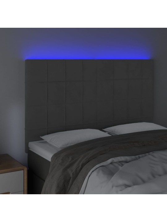 Gultas galvgalis ar LED, 144x5x118/128 cm, tumši pelēks samts