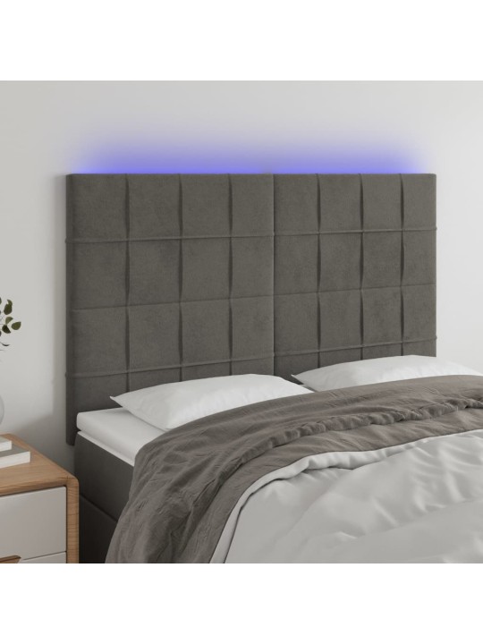 Gultas galvgalis ar LED, 144x5x118/128 cm, tumši pelēks samts