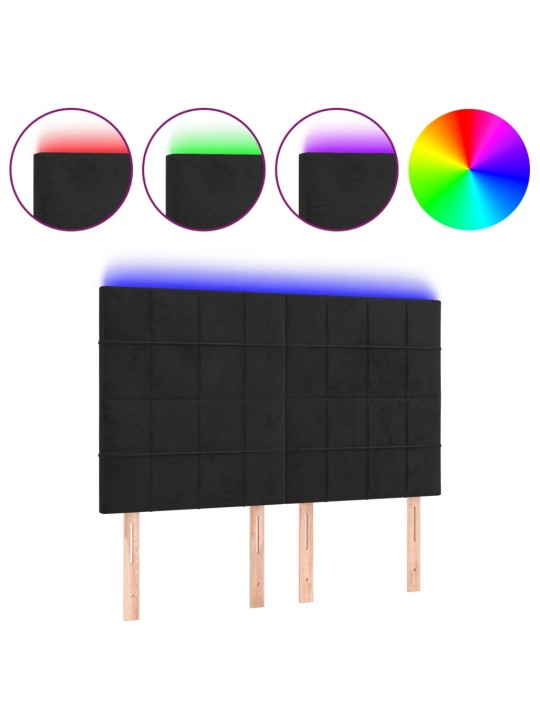 Gultas galvgalis ar LED, 144x5x118/128 cm, melns samts
