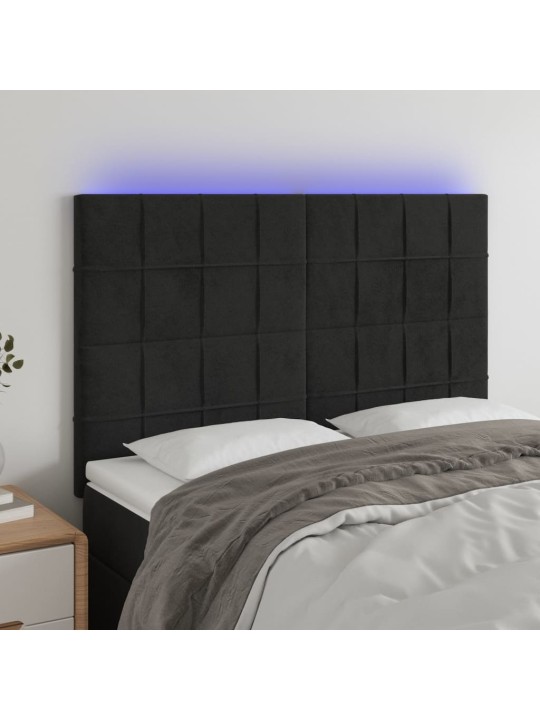 Gultas galvgalis ar LED, 144x5x118/128 cm, melns samts